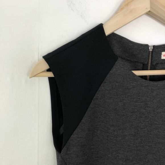 Rebecca Taylor Crew Neck Pleated Black Gray Ponte Mini Dress Size 0 - Picture 5 of 14